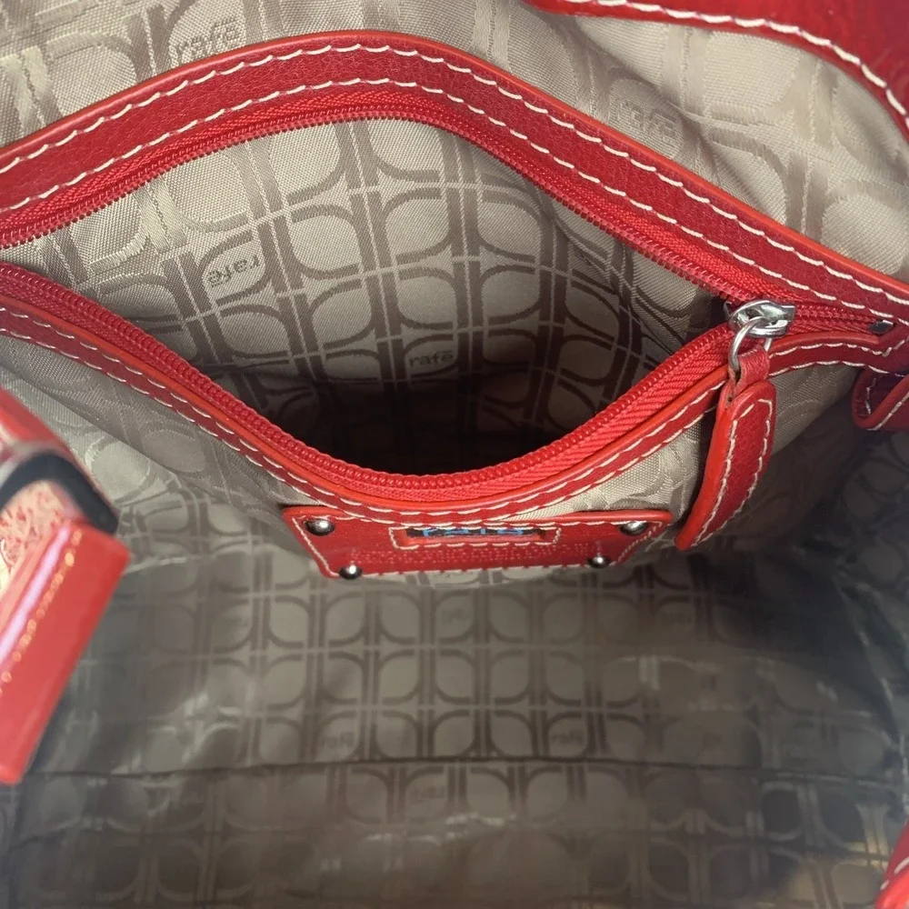 Rafe New York Handbag Rattan Straw With Red Pantent Trim Dust Bag